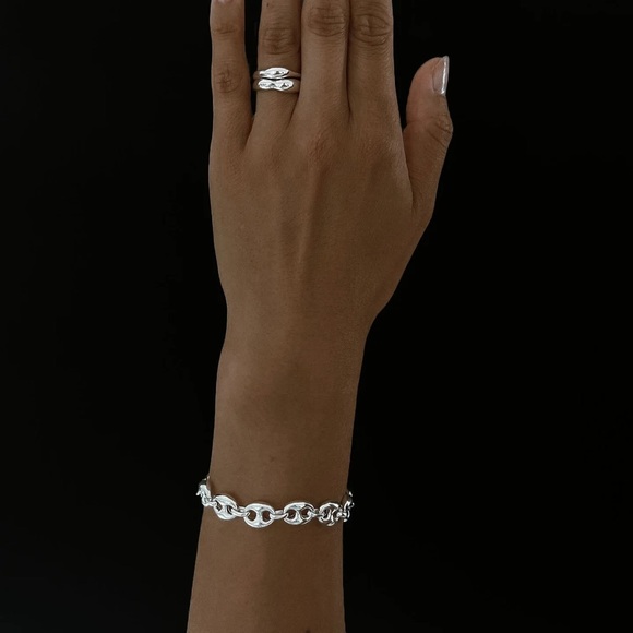 New! Sterling Silver Puffed Mariner Chain Bracelet - Picture 3 of 11